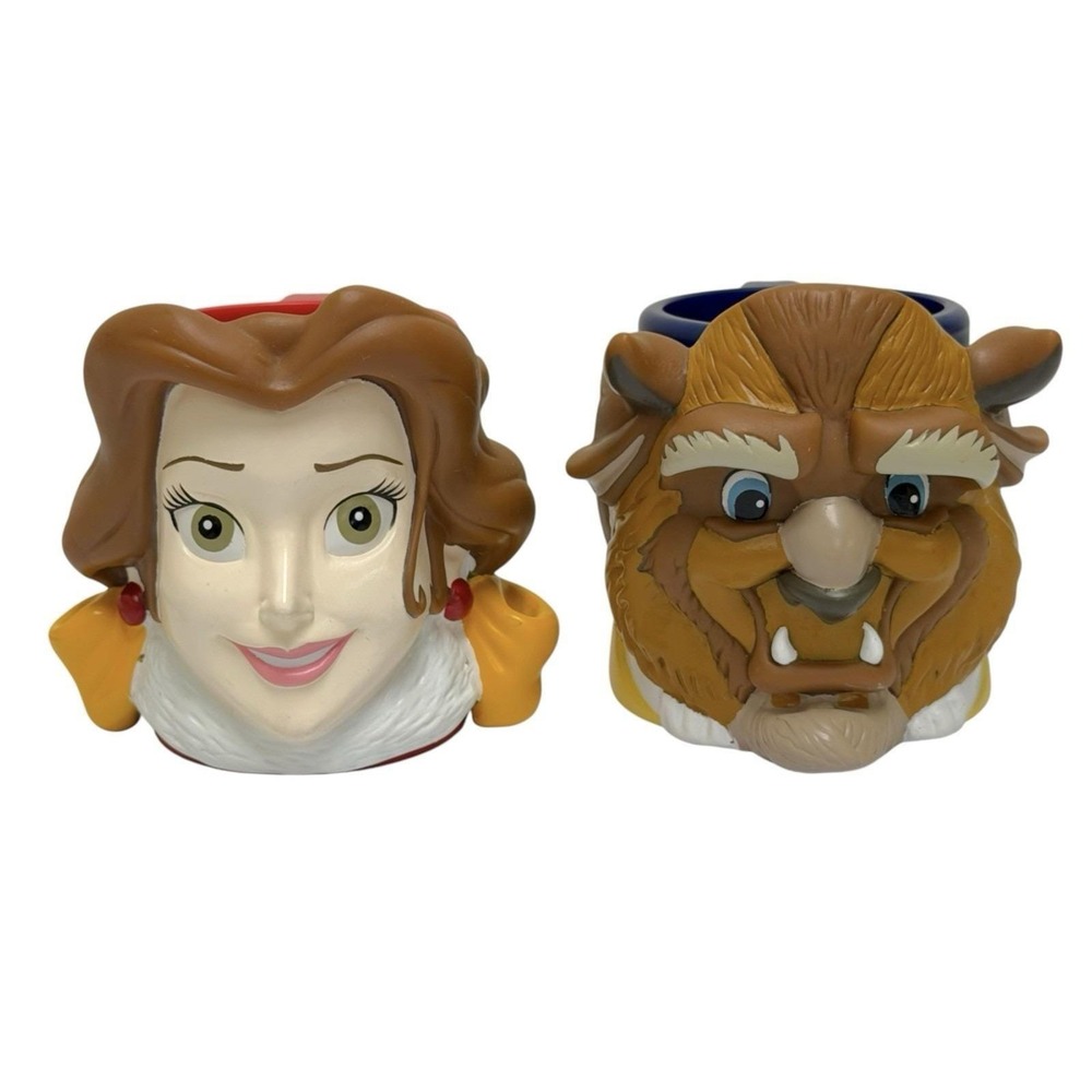 Vintage Disney Applause Belle & Beast Beauty And The Beast Lot Mug 3D Milk Cup